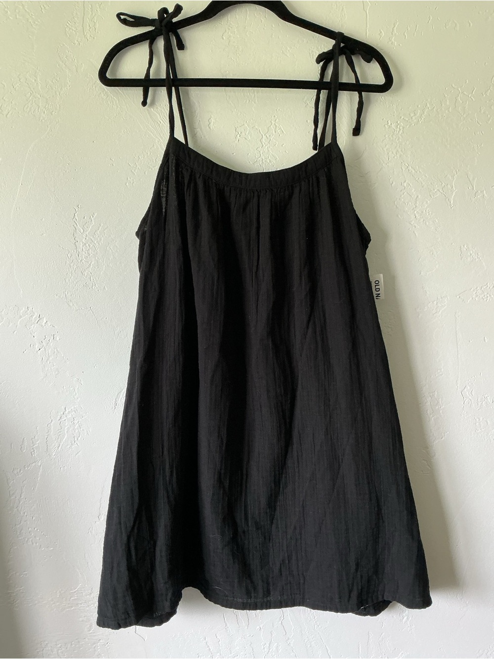 NWT Old Navy Black Cotton Gauze Tie Strap Mini Dress